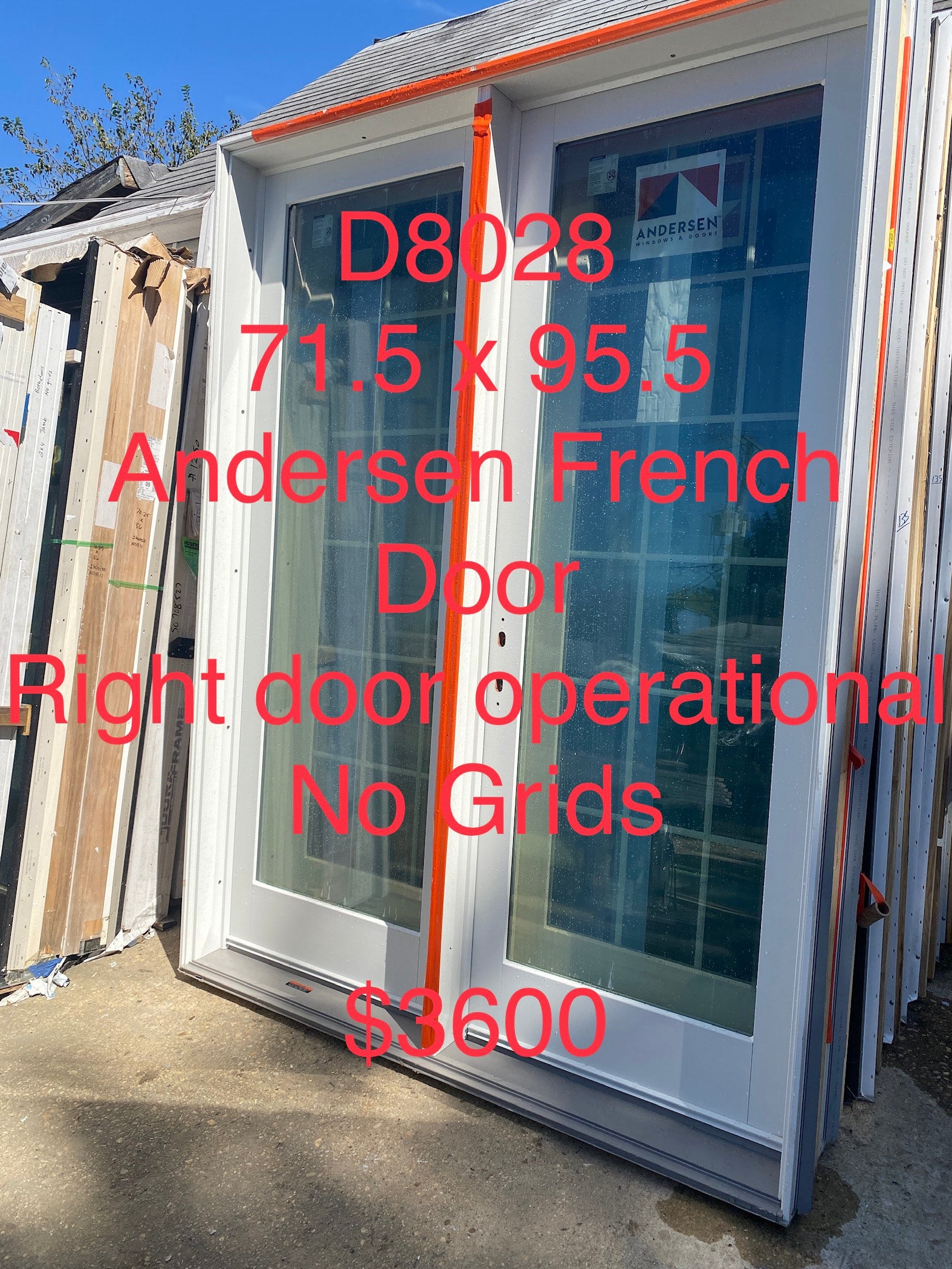 D8028 71.5 x 95.5 Andersen French Door No Grids (right door
